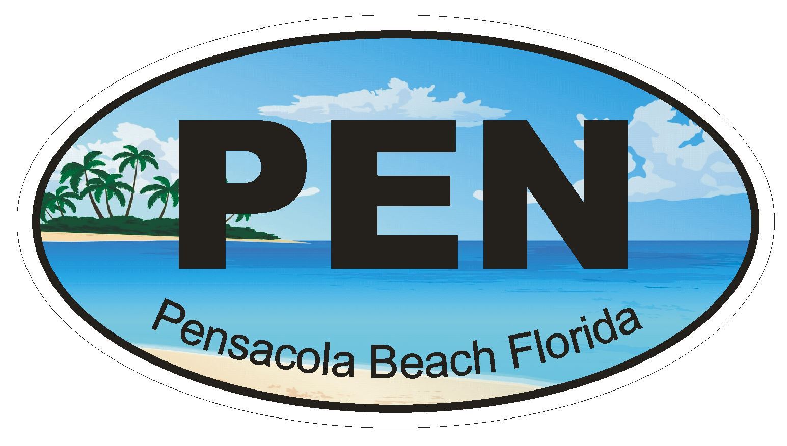 Pensacola Beach Florida Oval Bumper Sticker or Helmet Sticker D1262 Euro Oval
