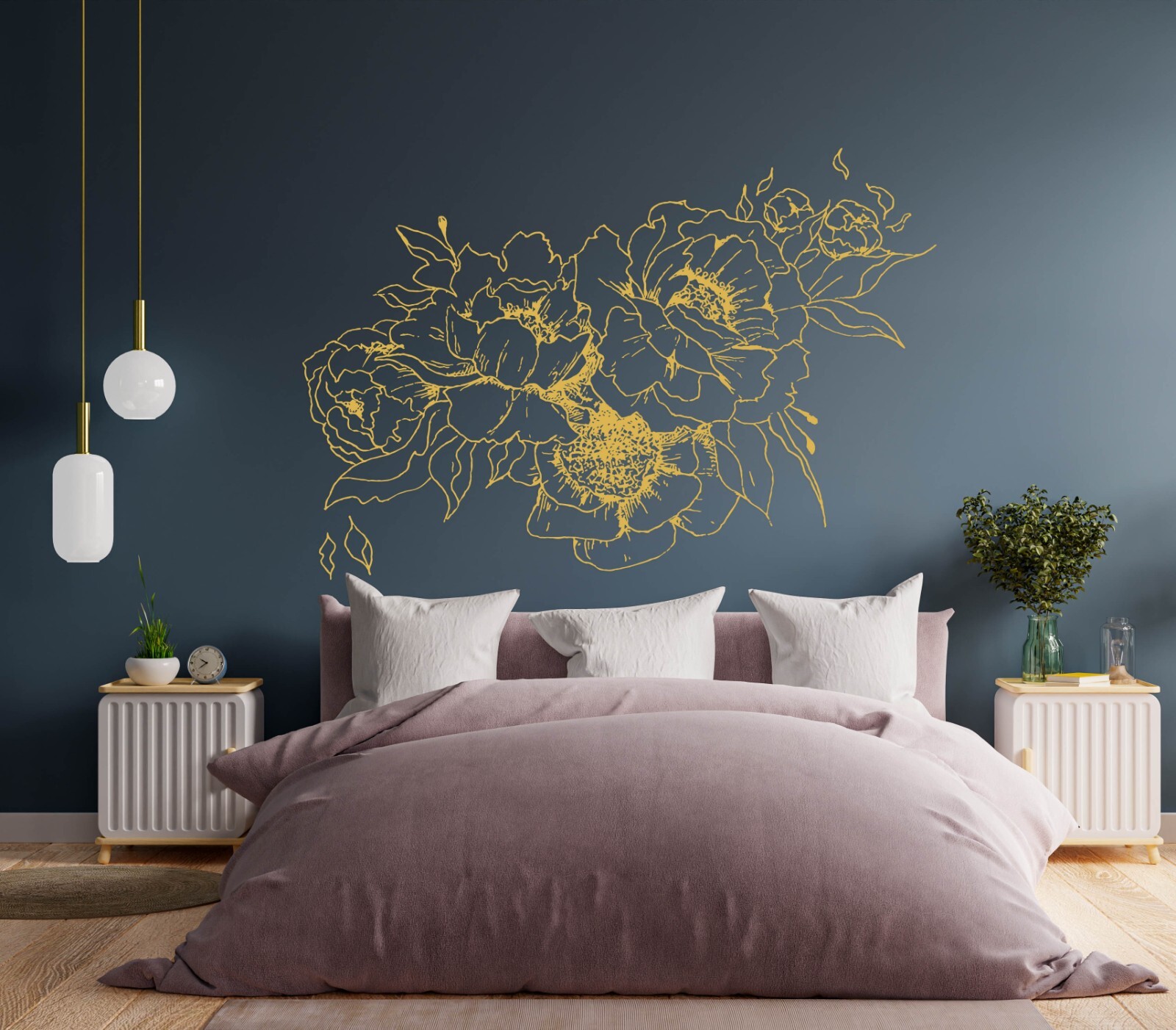 Peony Wall Vinyl Decals, Gold Peonies Flowers Stickers for Room Decoration se184