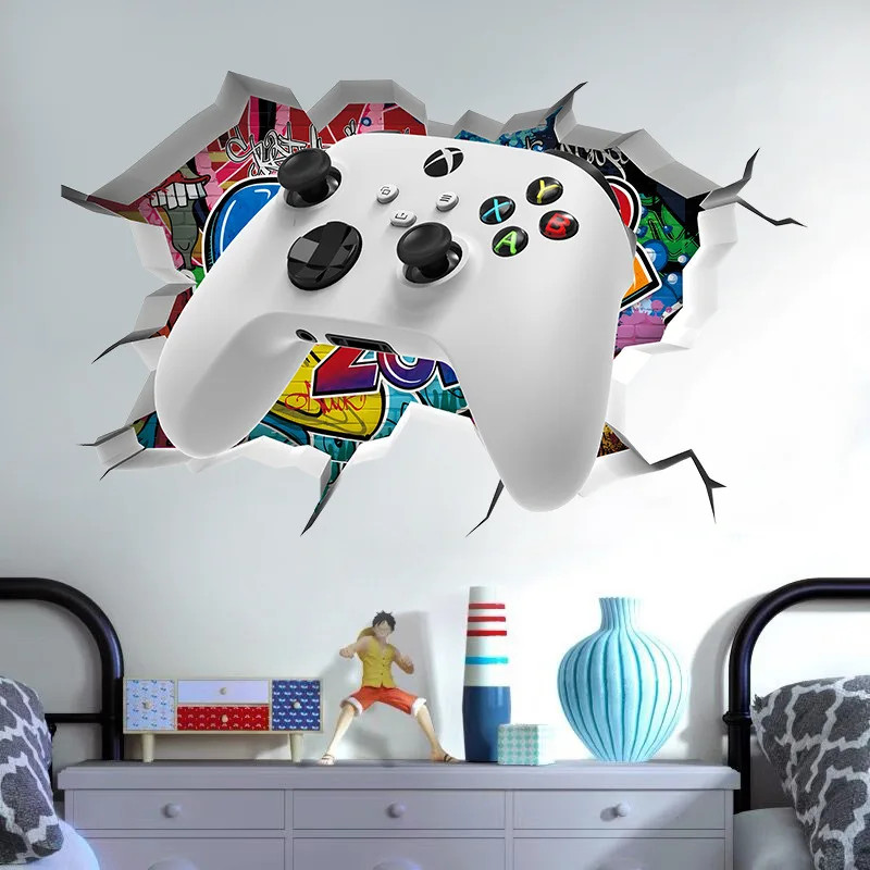 3D Broken Wall Gaming Controller Vinyl Sticker Kids Room Boy Bedroom Decor
