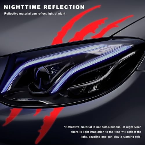 2PCS Claw Mark Decals for Cars, Reflective Auto Headlight Scratches Stripes Red