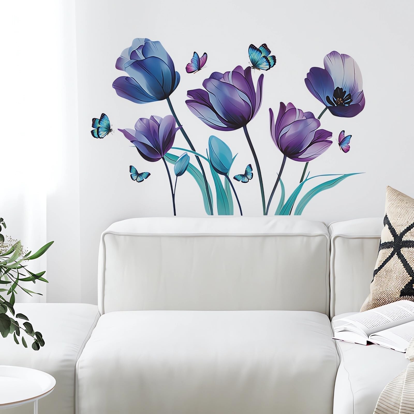 Blue-Purple Ink Rose Flower Butterfly Wall Stickers, sacinora Floral Art DIY …