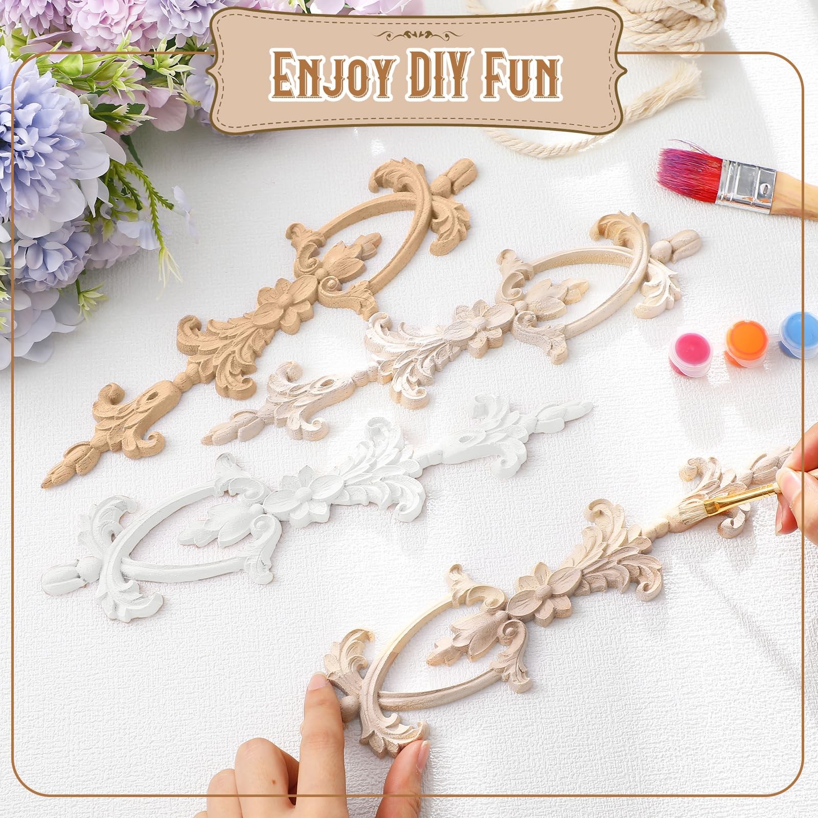 6 Pcs Long Wood Carved Appliques Onlays Frame Decals Frame Furniture Decorati…