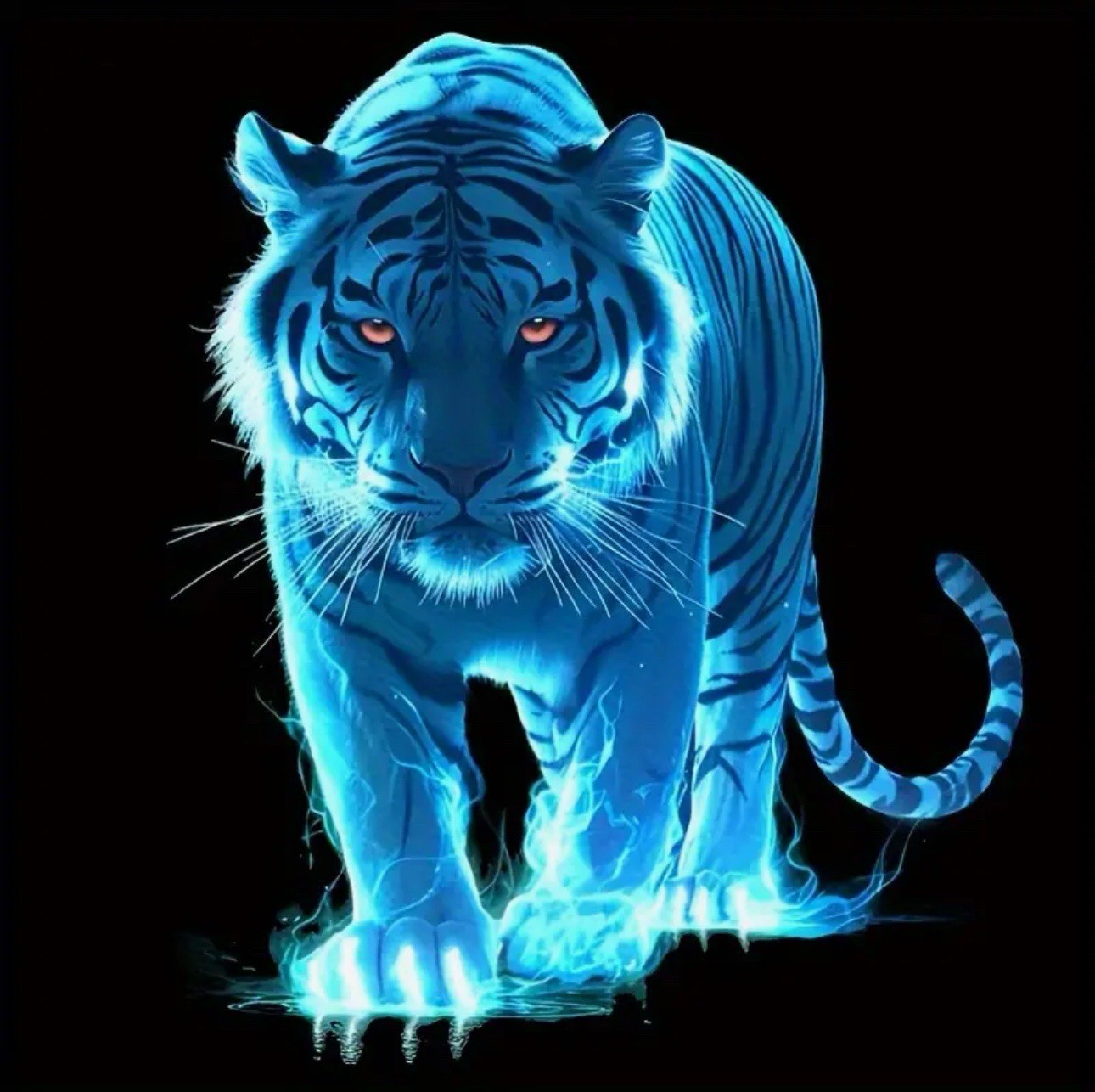 LED NEON BLUE TIGER CAT FELINE 5.5” INCH VINYL STICKER DECAL 1PC