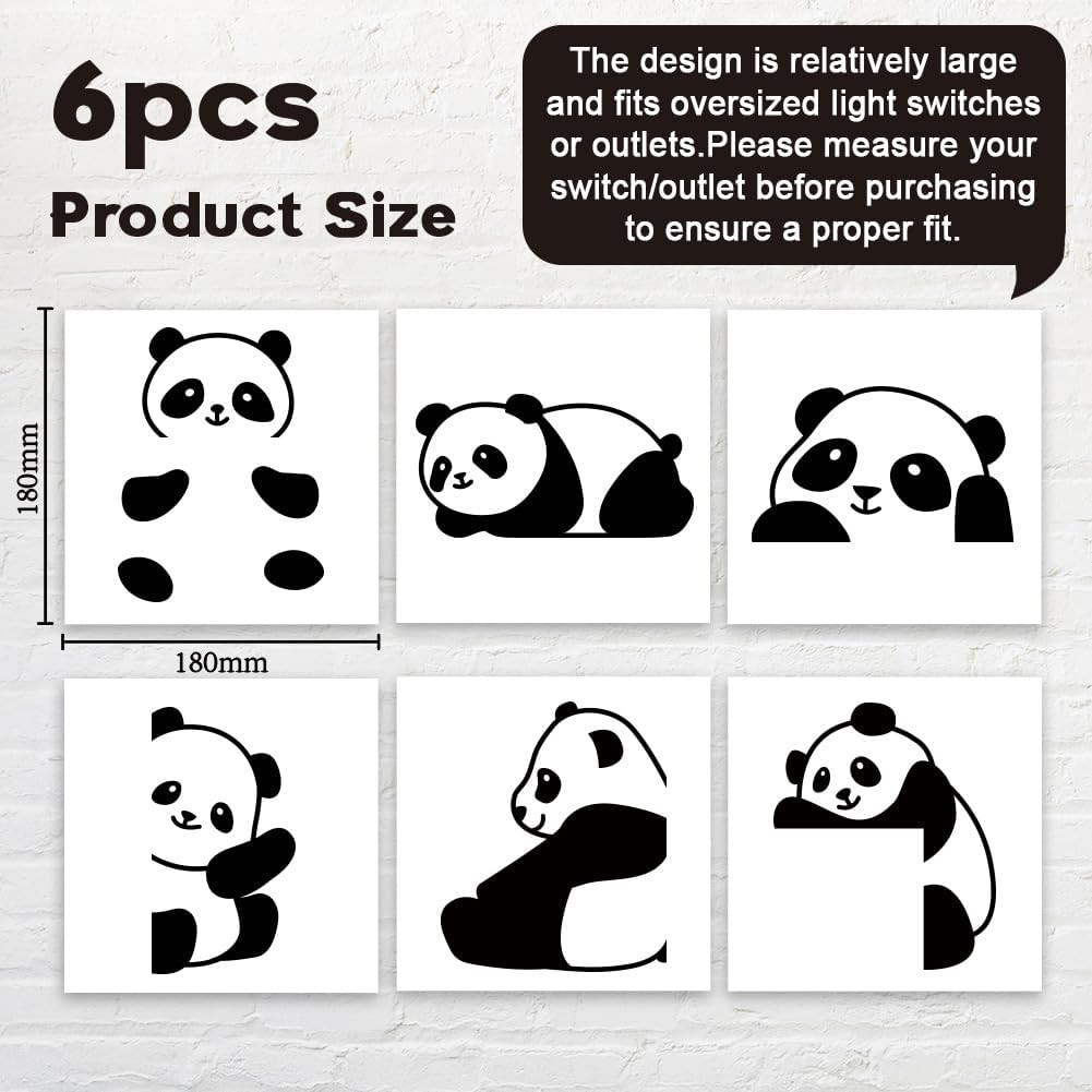 6Pcs Cute Panda Light Switch Stickers, 7X7 Inch Cartoon Pandas Wall Sticker Ligh