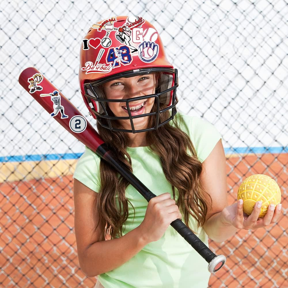 50Pcs Baseball Stickers，Waterproof Vinyl Baseball Tattoos for Kids Teens Boys Ad