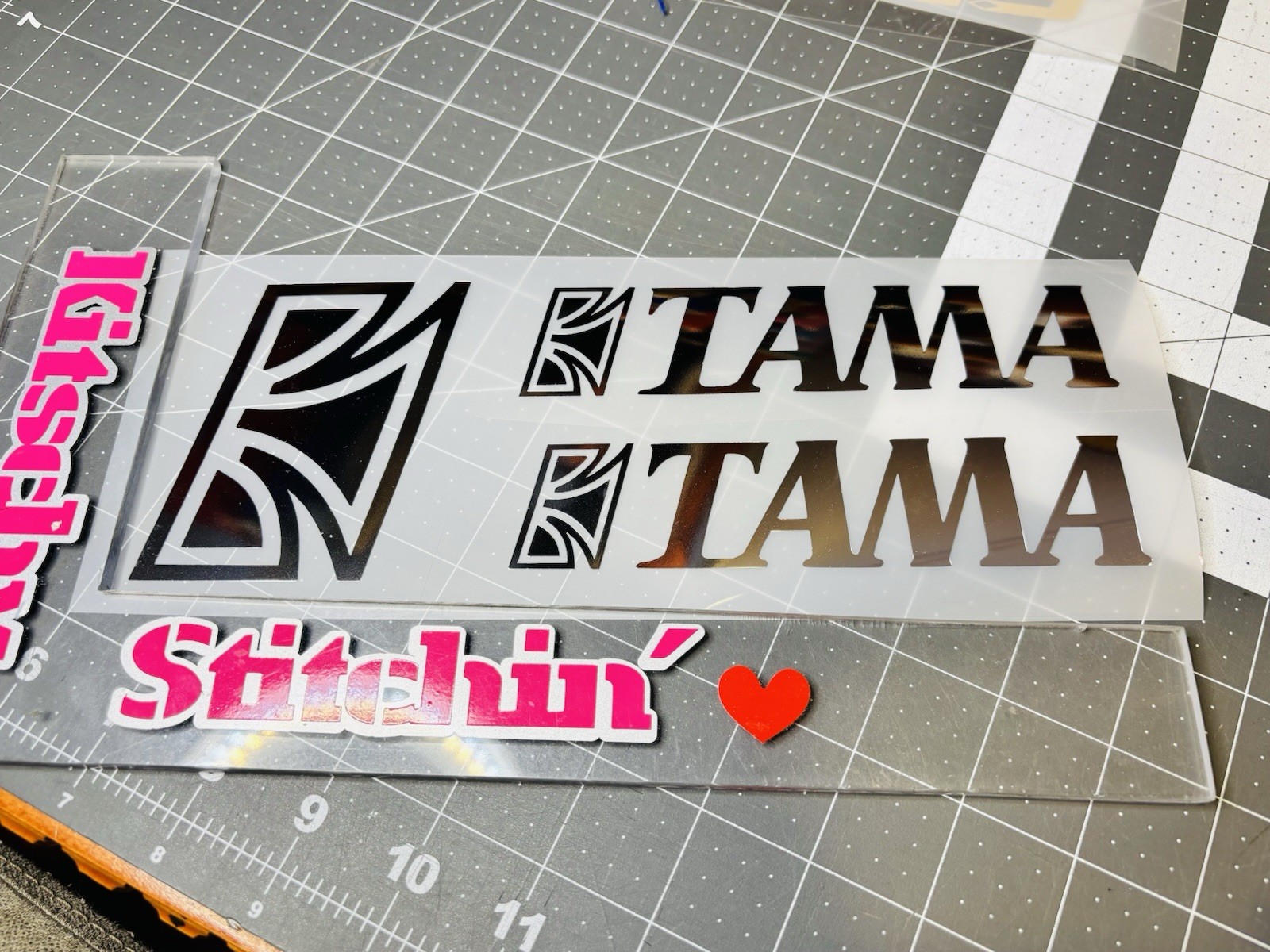 TWO Drum Brand Logo w/Text Die Cut Vinyl Decals Won’t Stick To Coated Heads