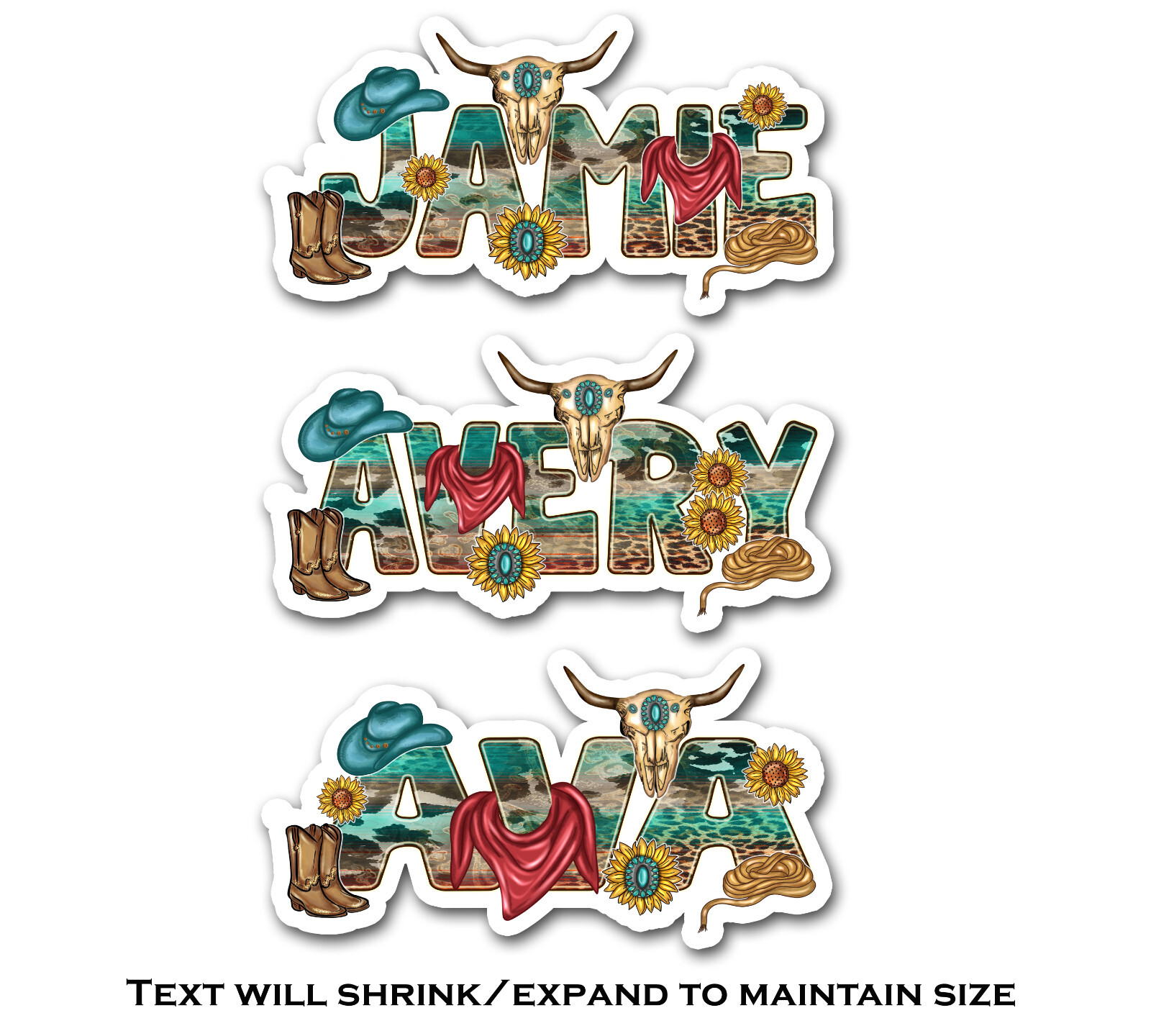 Custom Western Name Sticker Cowgirl Vinyl Gift Water Bottle Laptop Tumbler