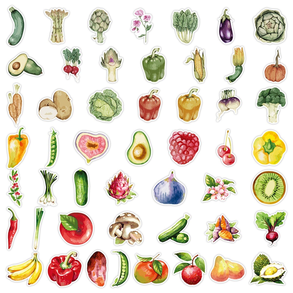 50pcs Waterproof Vinyl Stickers Fruits Vegetables Luggage Phone Laptop Window