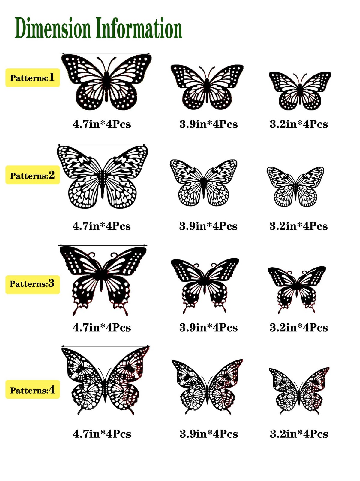 3D Black Butterfly Wall Stickers – 48 Pcs with 4 Styles & 3 Sizes, Removable …