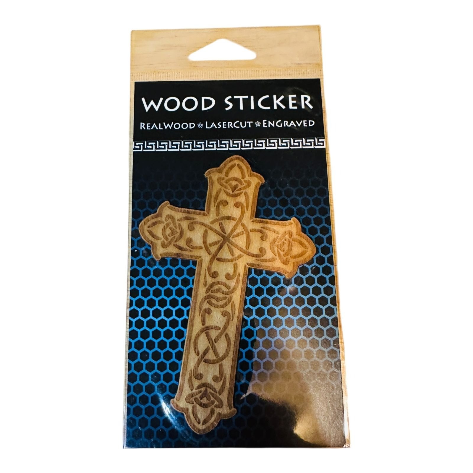 Wood Sticker Real Wood Lasercut Engraved Cross Decal Darker