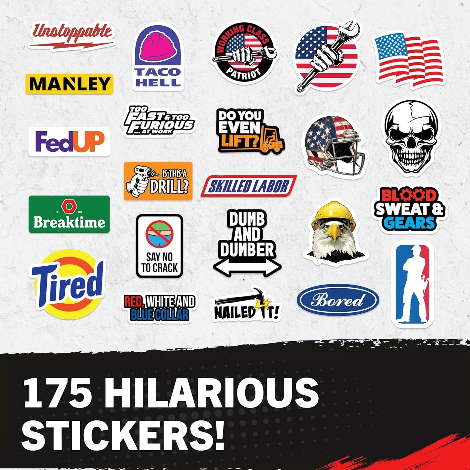 175PCS Funny Hard Hat Stickers Waterproof Vinyl Decals Helmet Toolbox