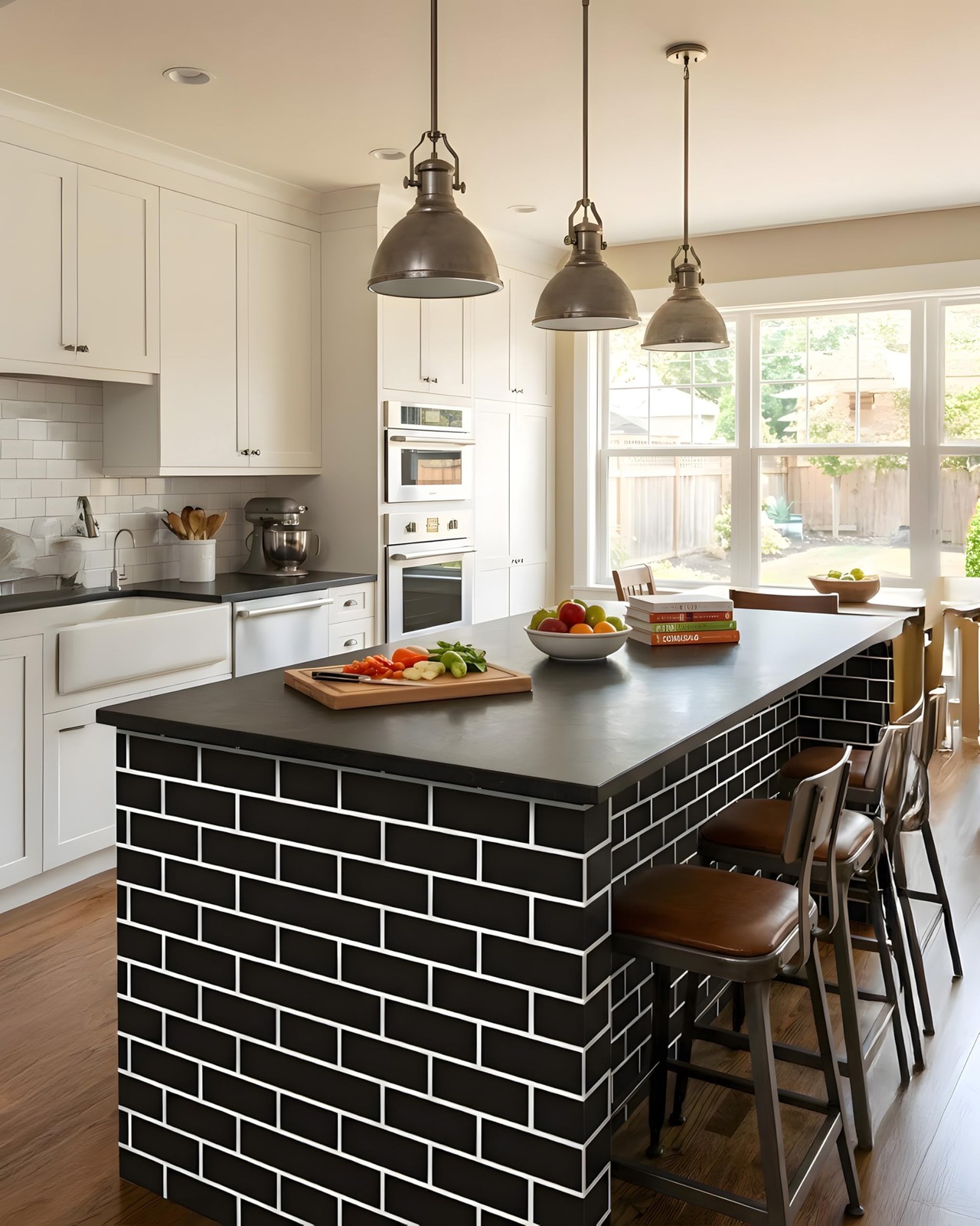Black Brick Peel and Stick Wallpaper 17.7 x 196.8 Inch Faux Subway Tile Patte…