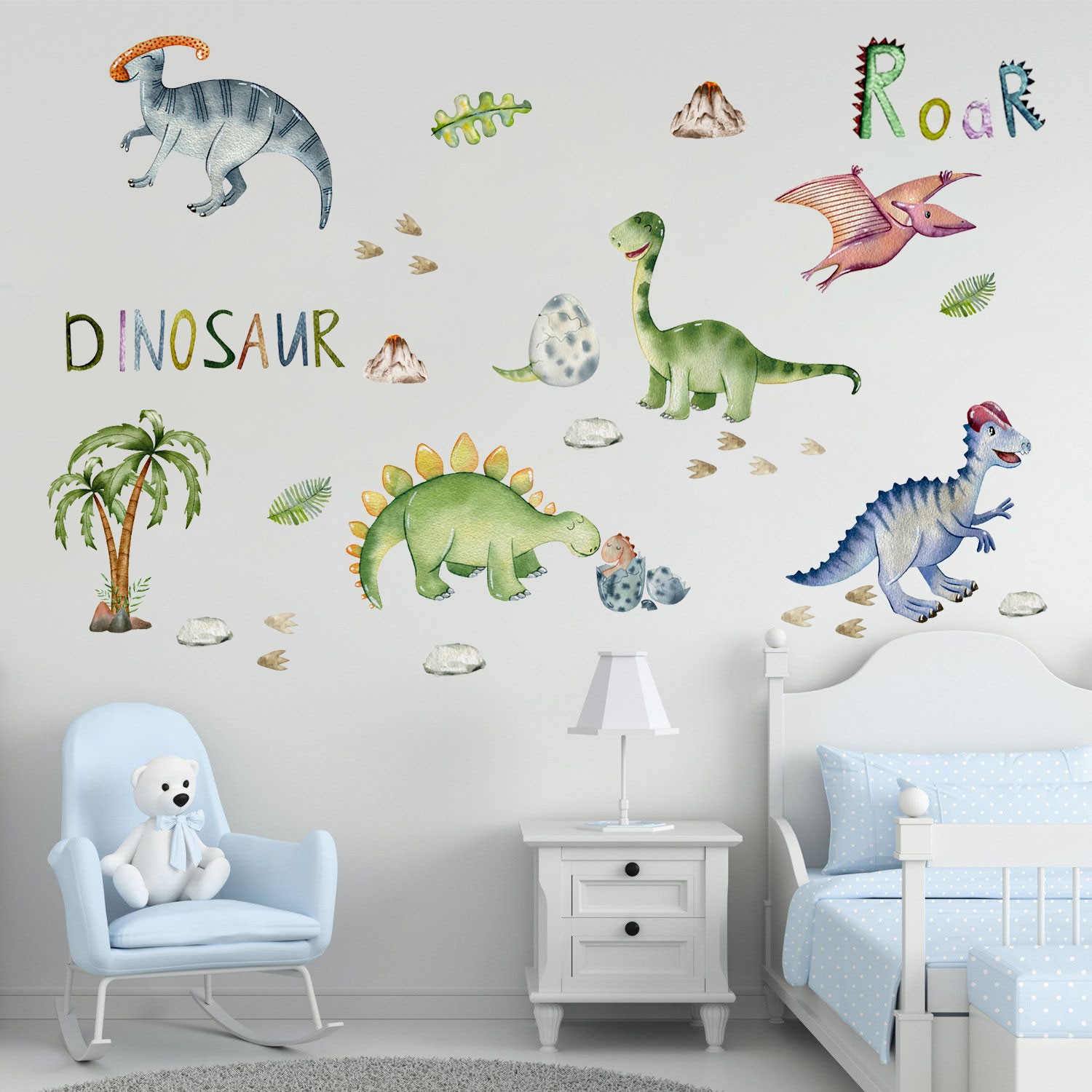 2 PCS Cartoon Dinosaur Wall Stickers Self-Adhesive Room Decor for wall, Wardrobe