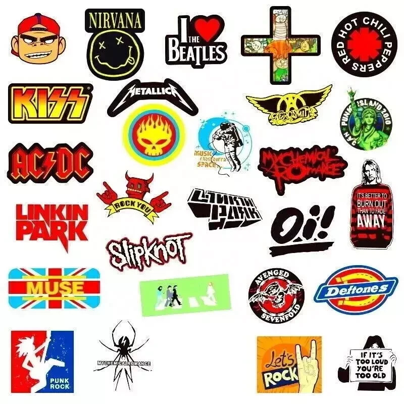 US 100PCS Rock Band Stickers Lot Punk Music Heavy Metal Bands Sticker Decal