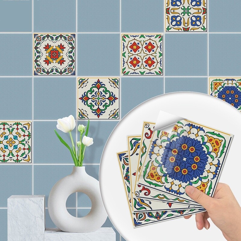 10PCS Floral Wall Sticker Self Adhesive Tiles Waterproof Ethnic Vintage Style