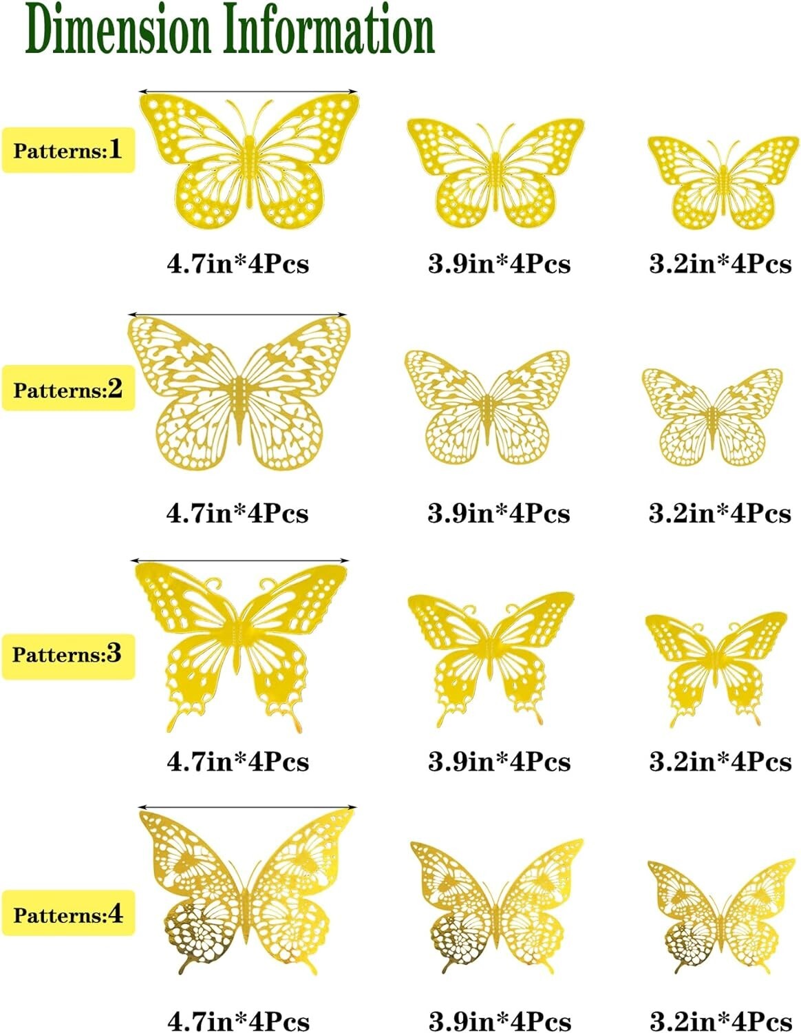 3D Butterfly Wall Decor 48 Pcs 4 Styles 3 Sizes, Gold Butterfly Decoration for B