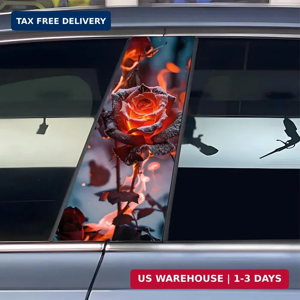 2PCS Rose Flower Vinyl Car Stickers – Waterproof B-Pillar Decals for Scratch Cov