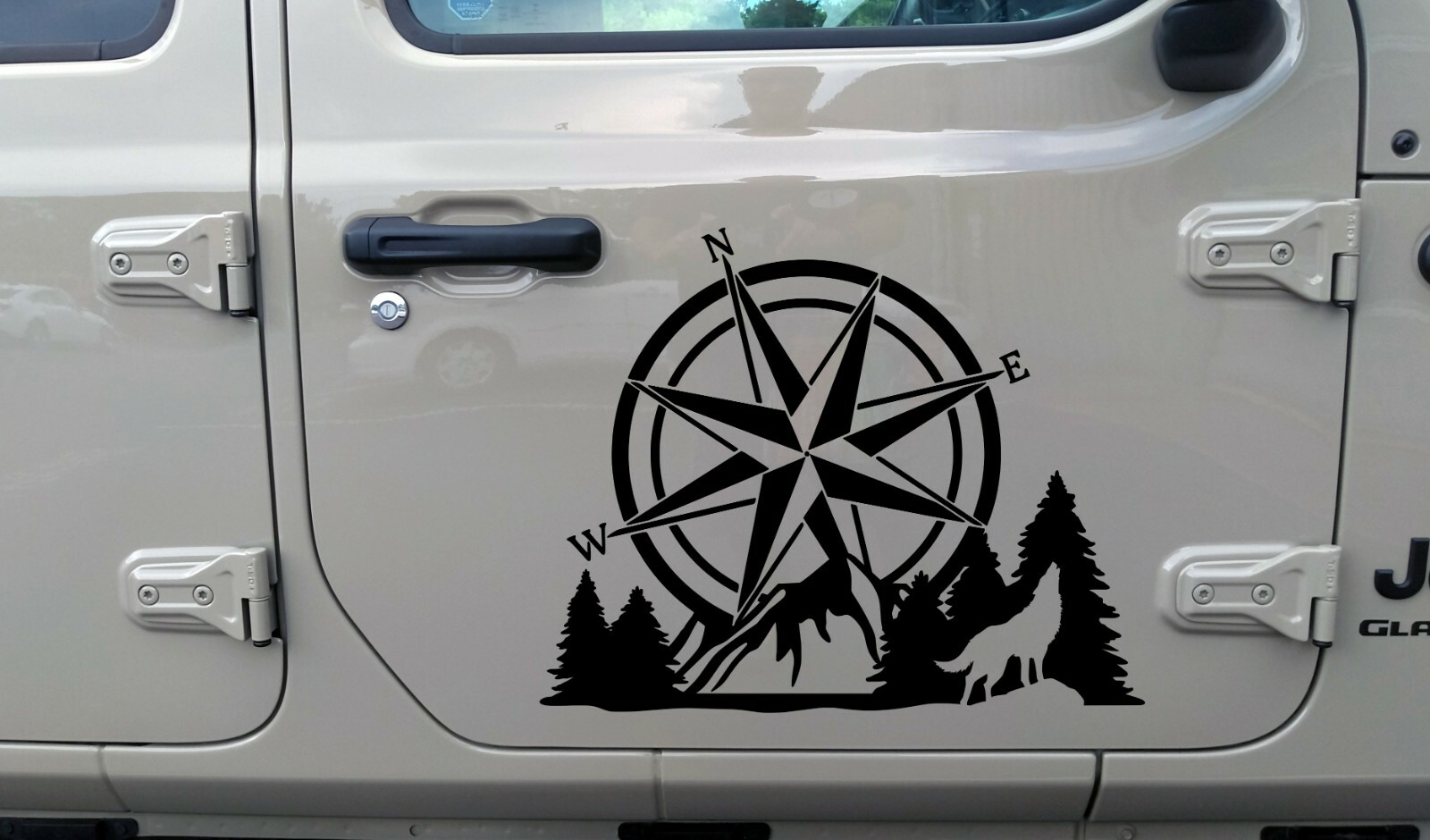 Compass Howling Wolf Mountain Forest Scene V2 – Camping RV Graphics – Die Cut