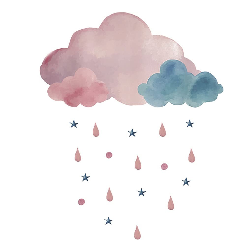 Boodecal Pink Watercolor Cloud Rain Drops Stars Kids Wall Stickers | Raining,…