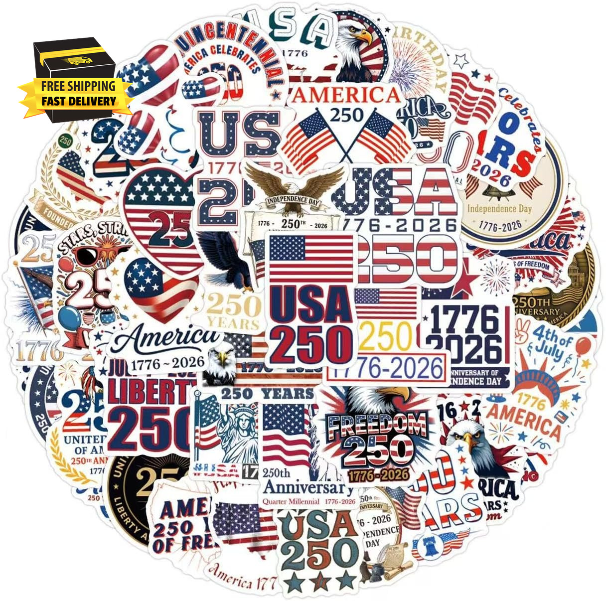 55Pcs United States 250Th Anniversary 1776 2026 Stickers Retro American 250 Year