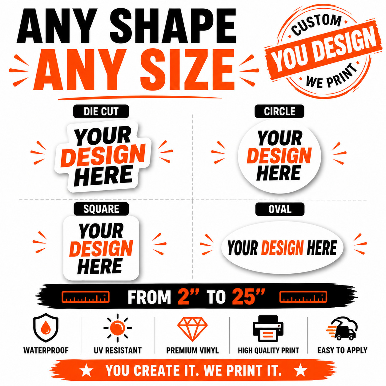 Custom Logo Stickers Vinyl Die Cut Decals Waterproof UV Resistant 2"-25"