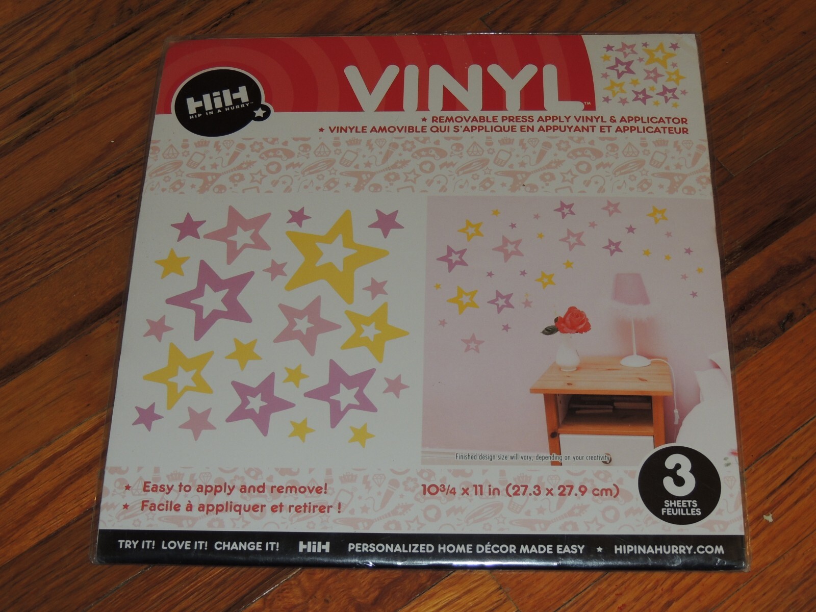 STARS VINYL WALL ART DECALS HIH HIP IN A HURRY PINK PURPLE YELLOW