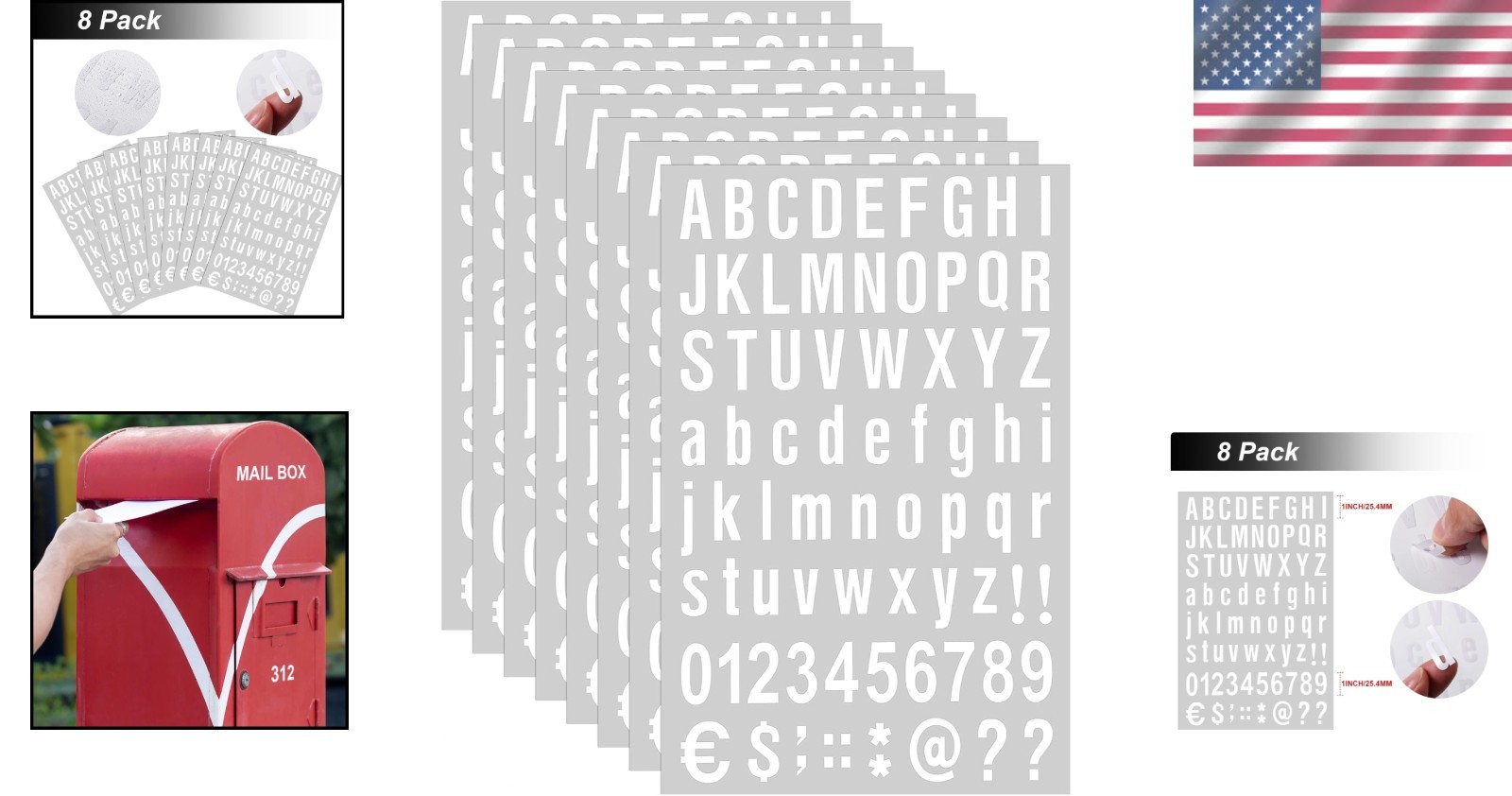 Versatile 8 Sheets Vinyl Letters & Numbers Kit for Mailboxes and Signs – 1 Inch