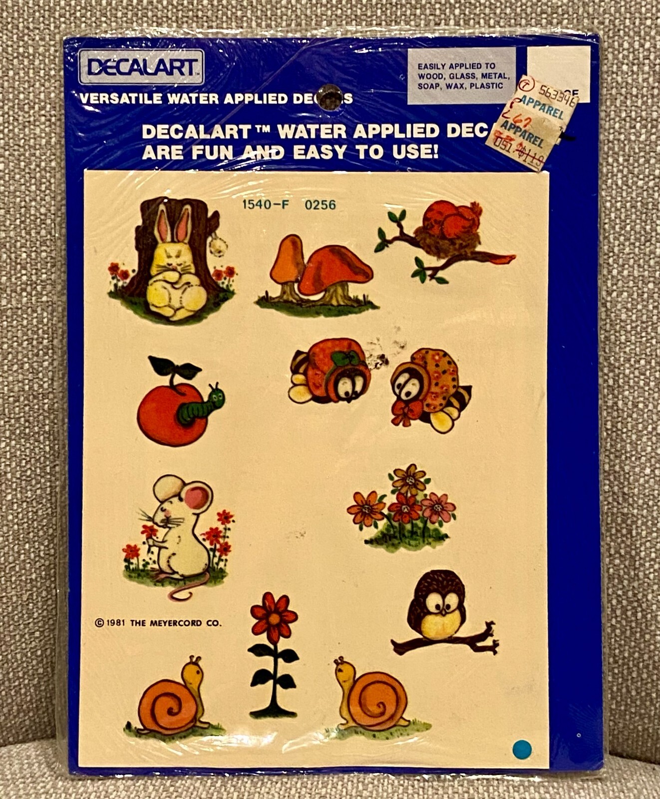 Vtg 1981 Meyercord Decal Art Decals Woodland Mouse Snail Bee Owl Mushroom Floral
