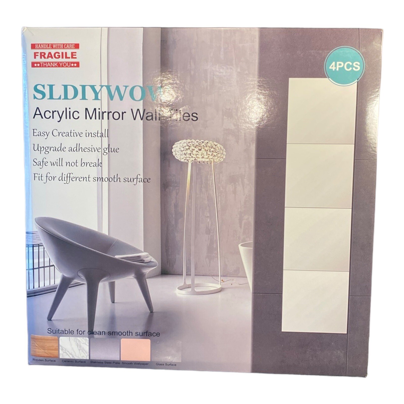 2pack Adhesive Flexible Mirror Plastic Sheet Acrylic Tiles for Wall Decor 11.5in