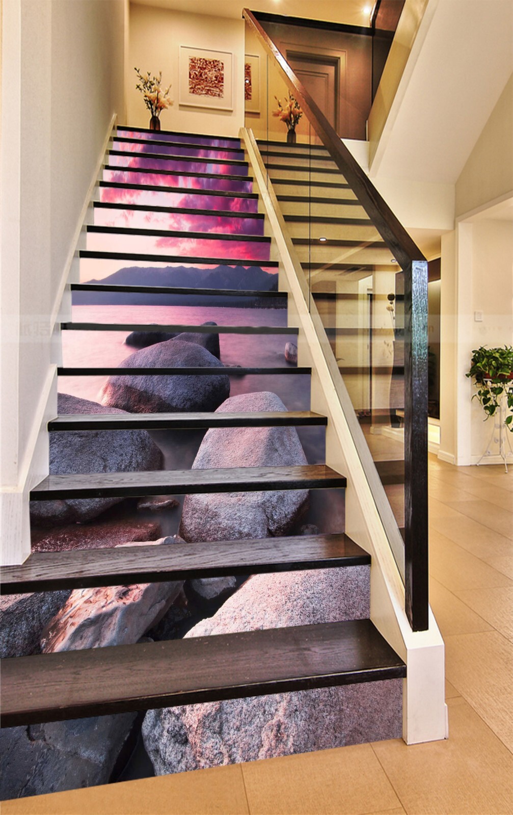 3D Stone Red Cloud AZ1361 Stair Risers Decoration Mural Vinyl Wallpaper Kay