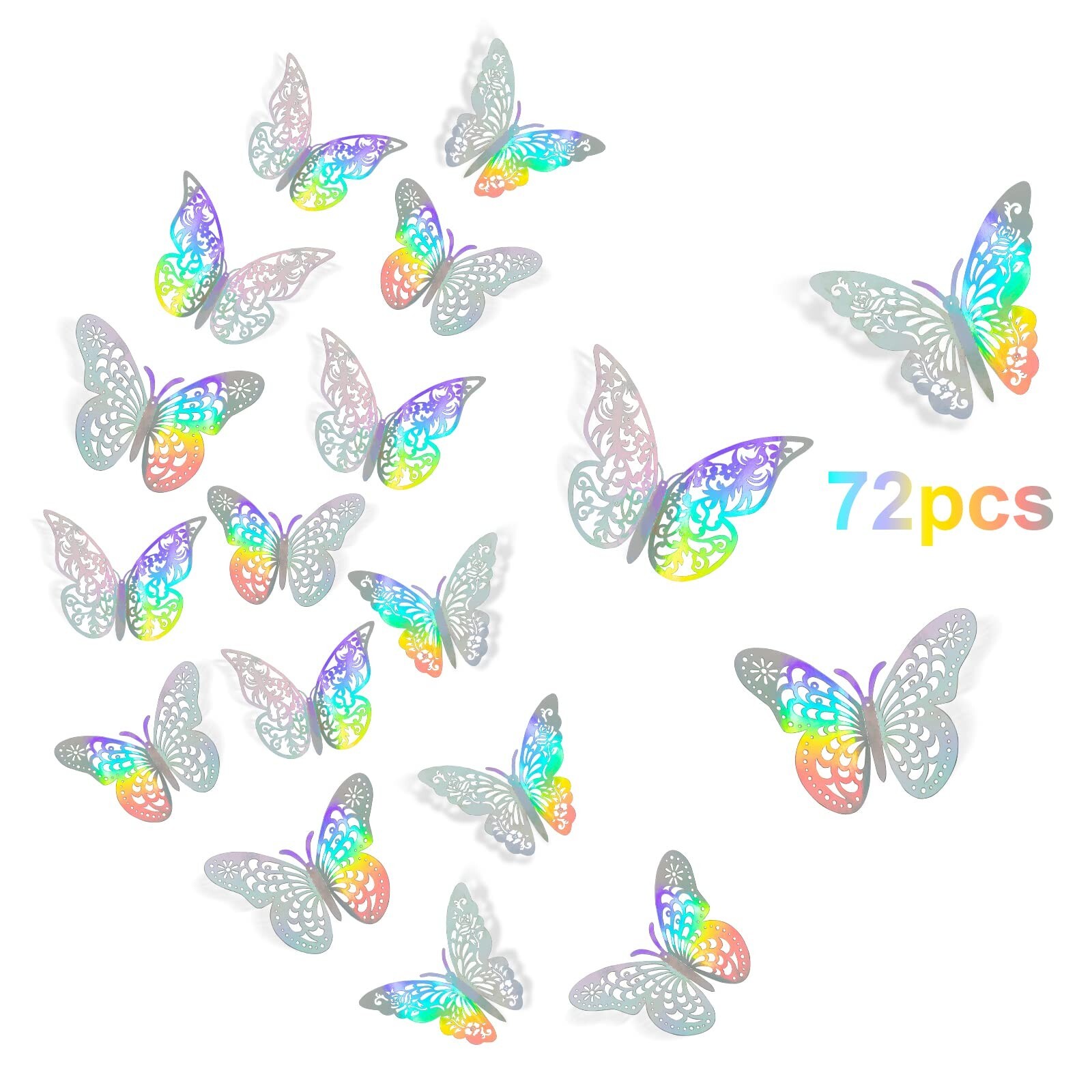 72 Pcs 3D Butterfly Wall Decor Stickers, 3 Styles 3 Sizes Silver Butterfly De…
