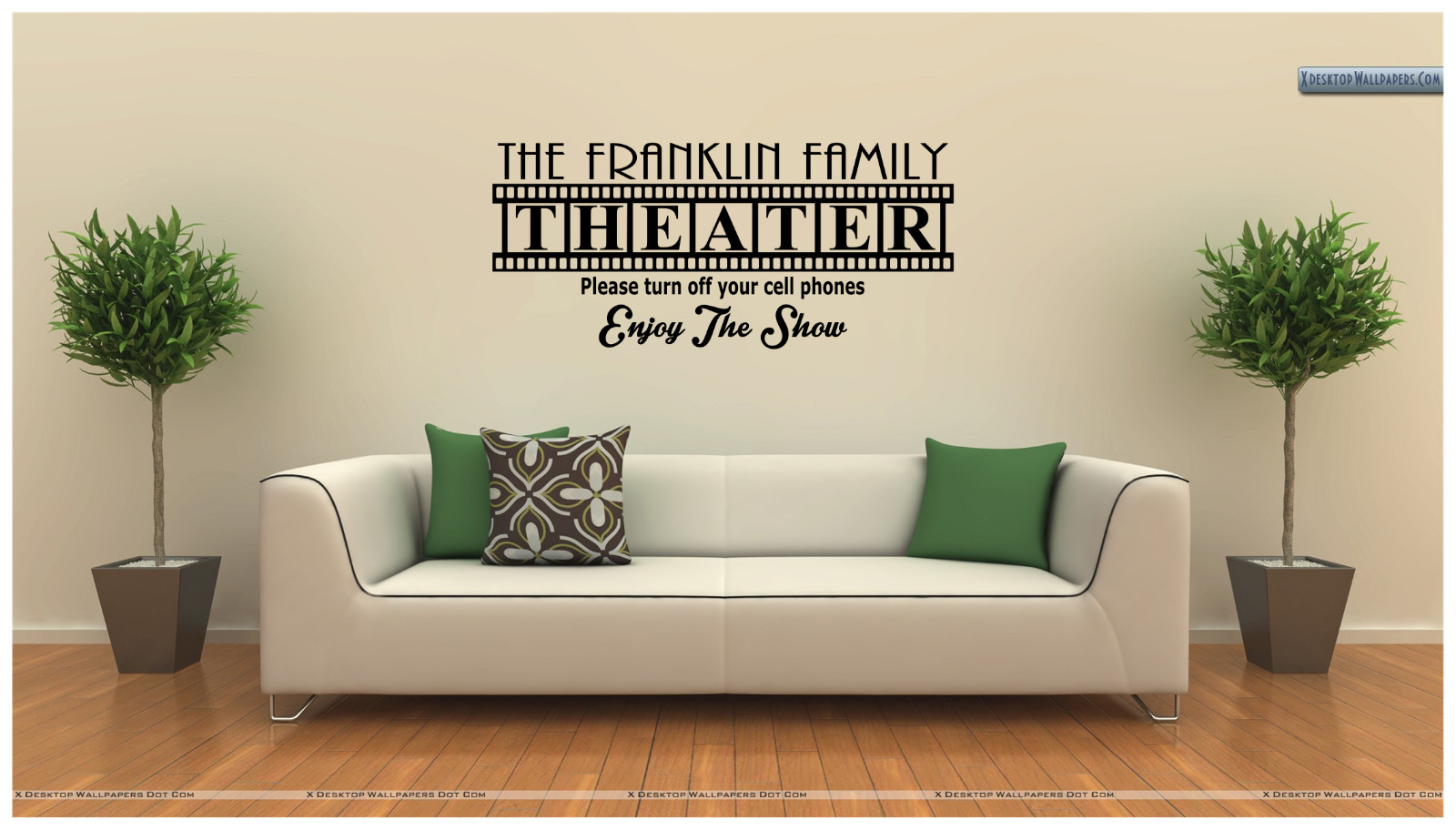 Family Theater with name Vinyl Wall Sticker Decal 36"x16" Your Choice Colors