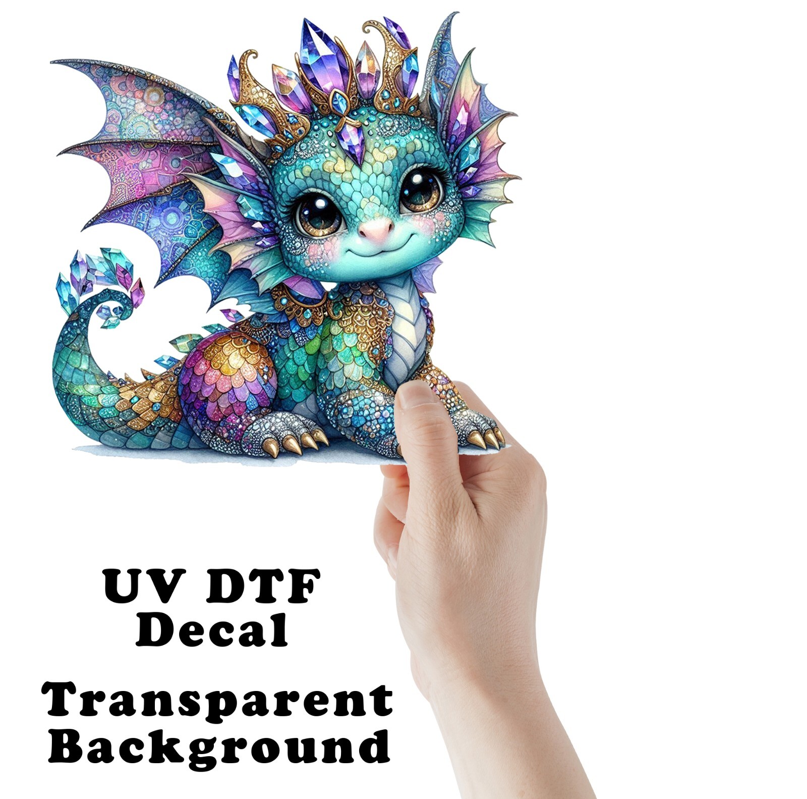 Teal Purple Crystal Patchwork Dragon UV DTF Transparent Sticker / Decal