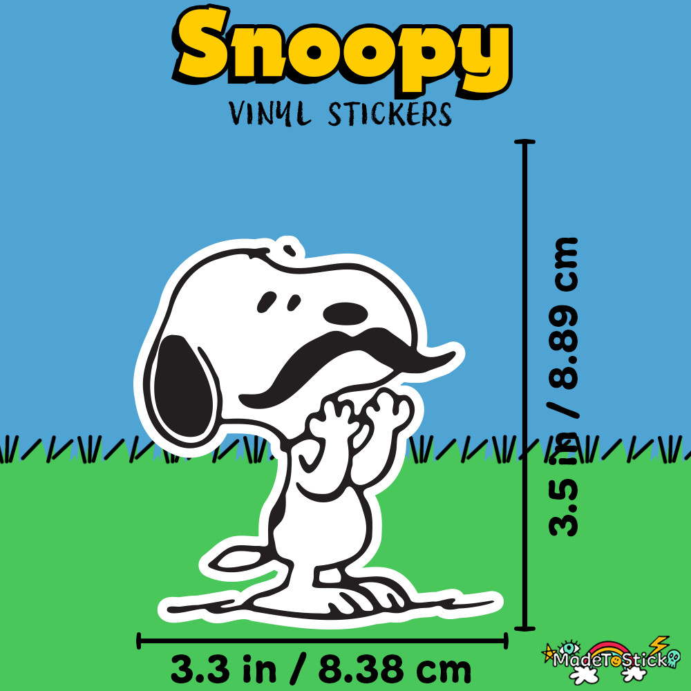 Peanuts Snoopy sticker with Mustache with a glossy finish 3.3"W x 3.5"H