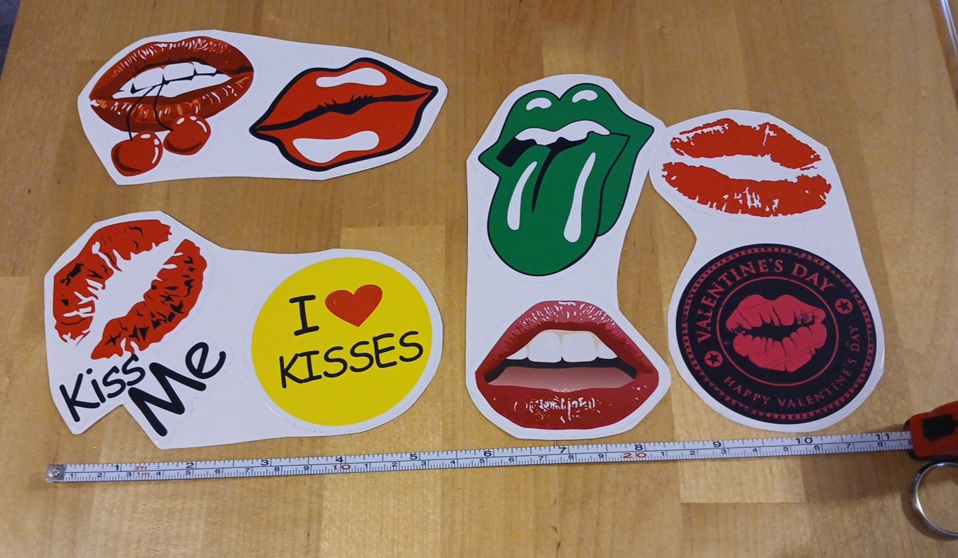 Lips Mouth Tongue Sticker Decal I Love Kisses – Kiss Me – Cherry Glossy Lot of 8