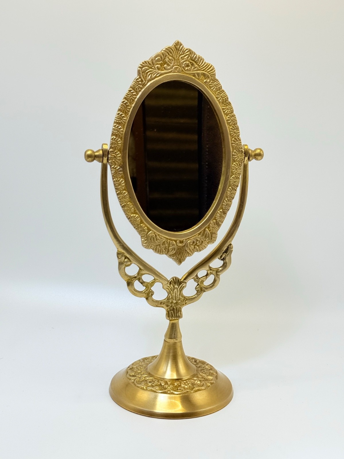 Vintage Copper Gold Tabletop Vanity Mirror – Heavy Ornate Rotating Design 🪞