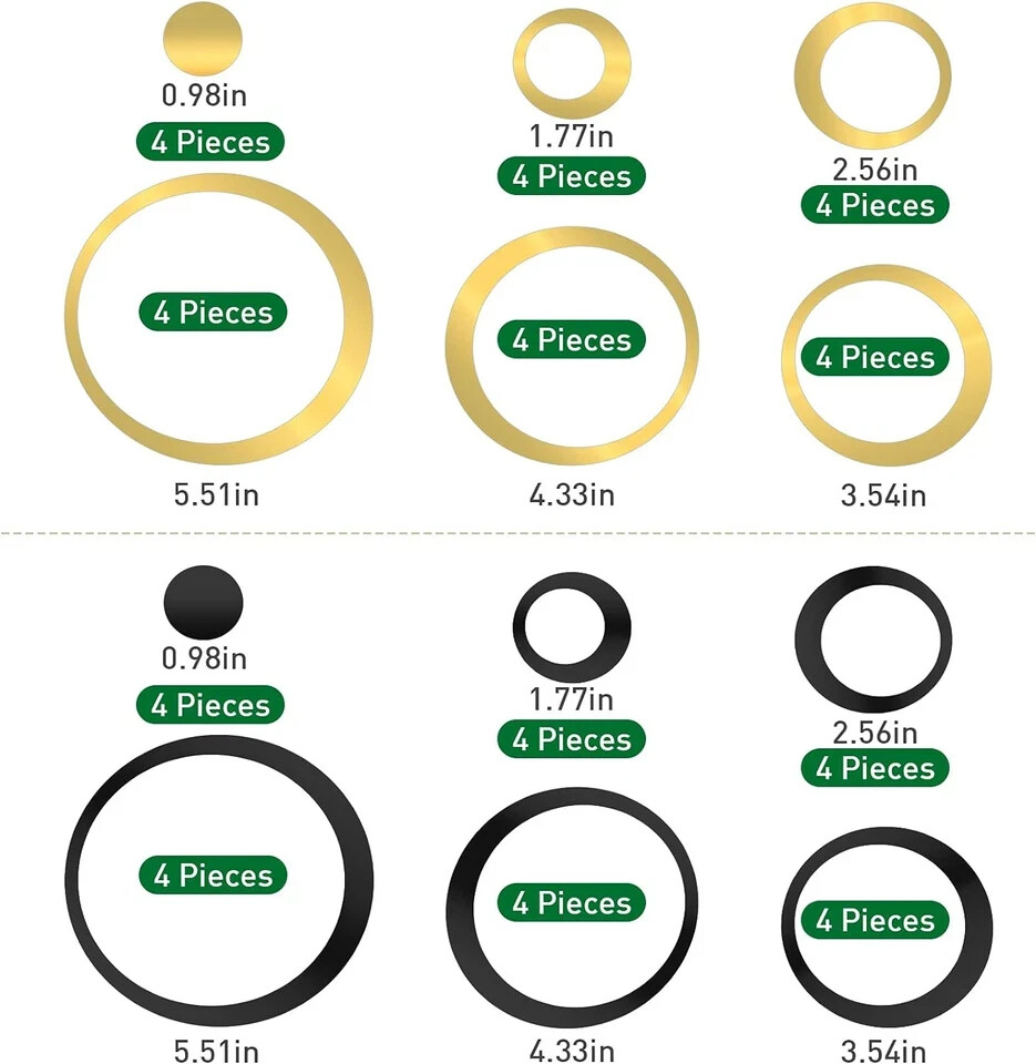 72 Pieces Acrylic Circle Mirror Wall Sticker Round Silver, Black and Gold