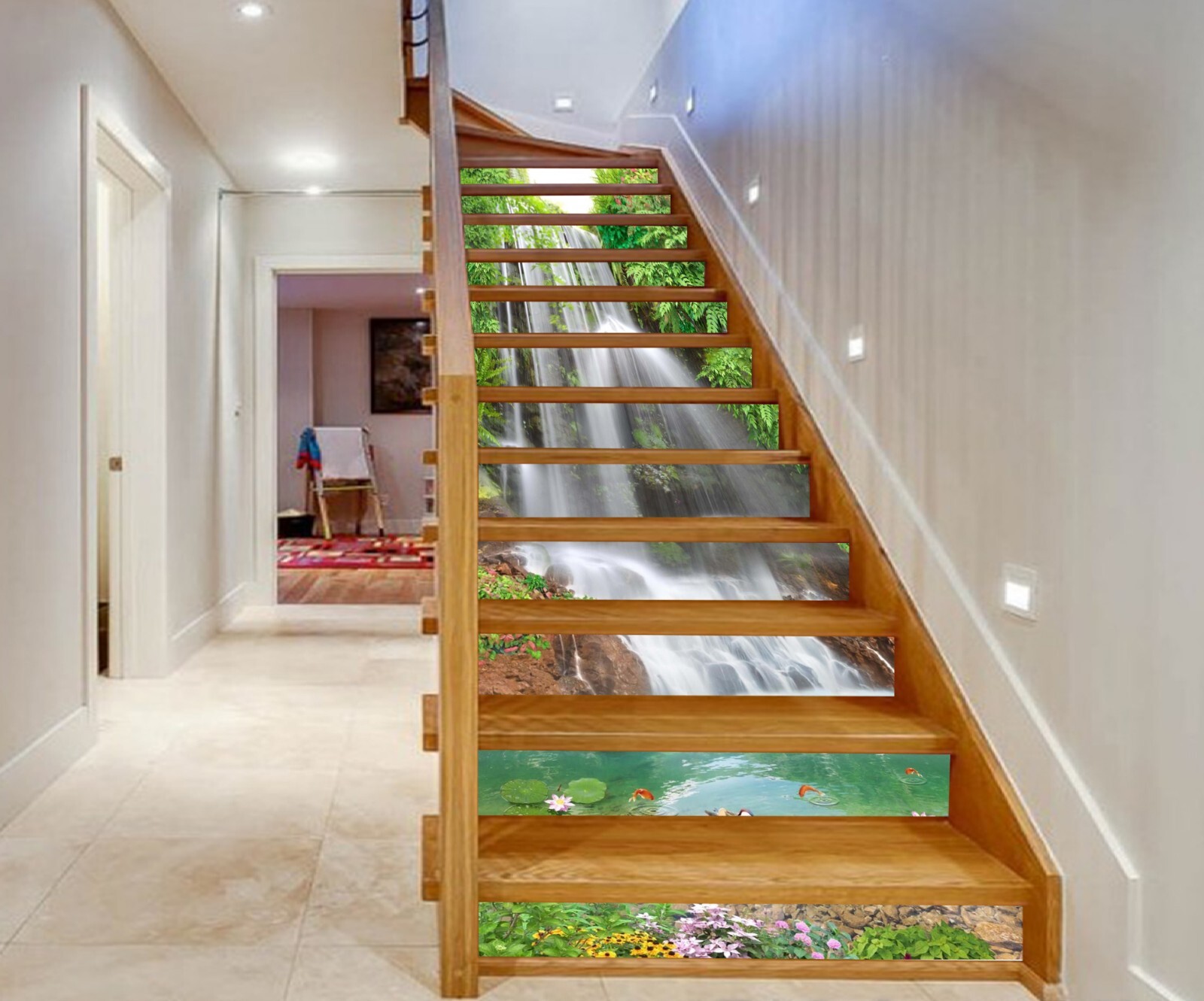 3D River Waterfall AZ855 Stair Risers Decoration Mural Vinyl Wallpaper Kay