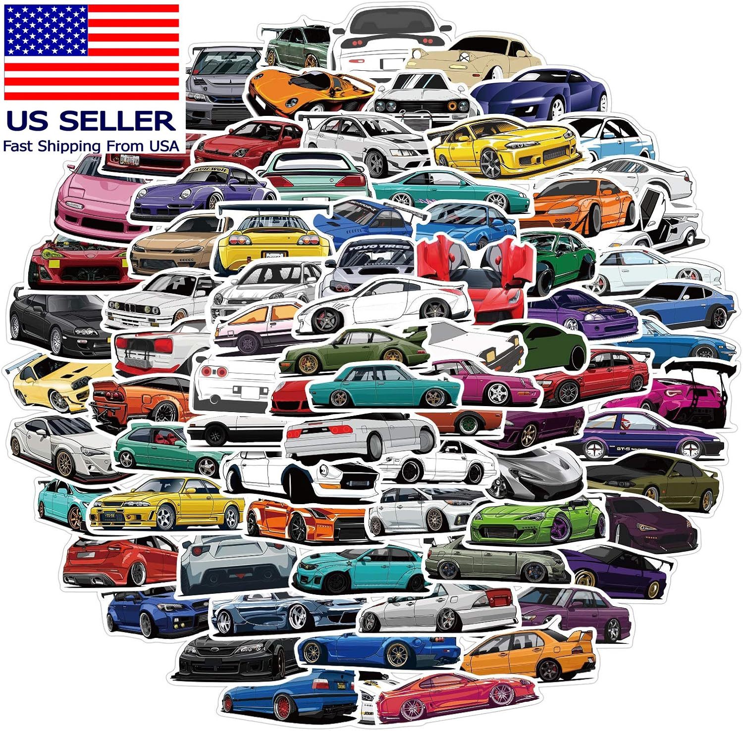 100 Pack Racing Car Stickers – Waterproof Stickers for Kids, Adults – Laptop, Gu