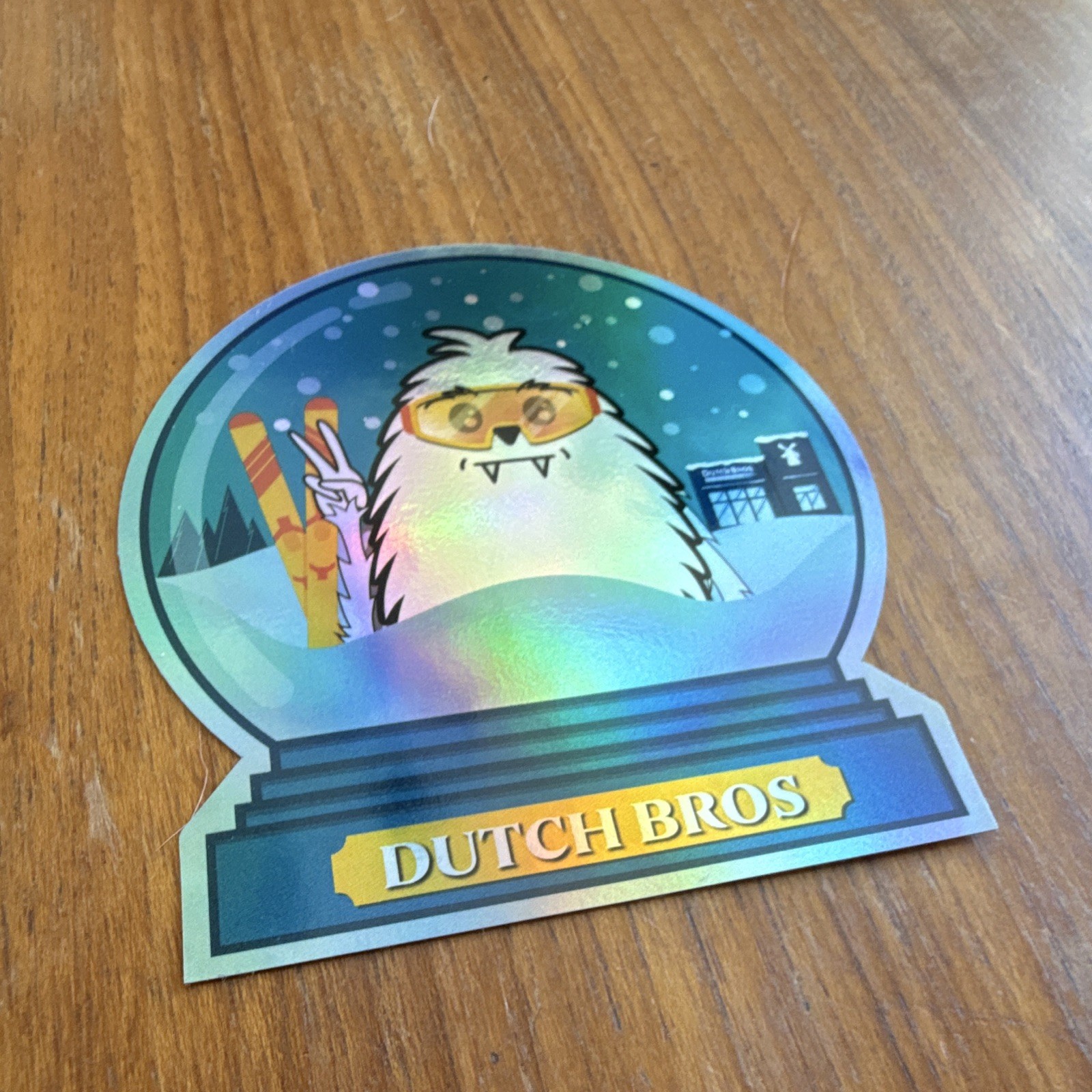 Dutch Bros Yeti Snow Globe Sticker Decal – Multicolor Winter Theme