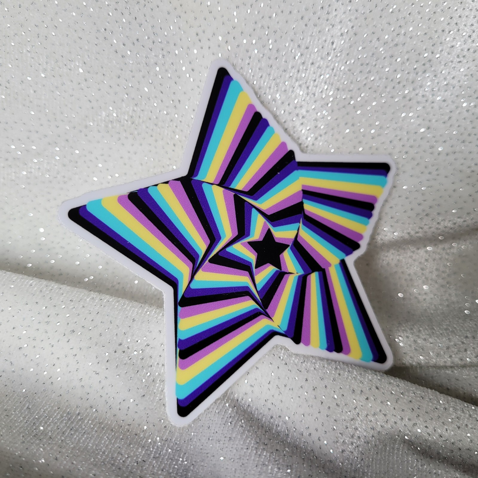 STKR081 Black Purple Aqua Yellow Pink Twisted STAR Shaped Sticker | Psychedelic