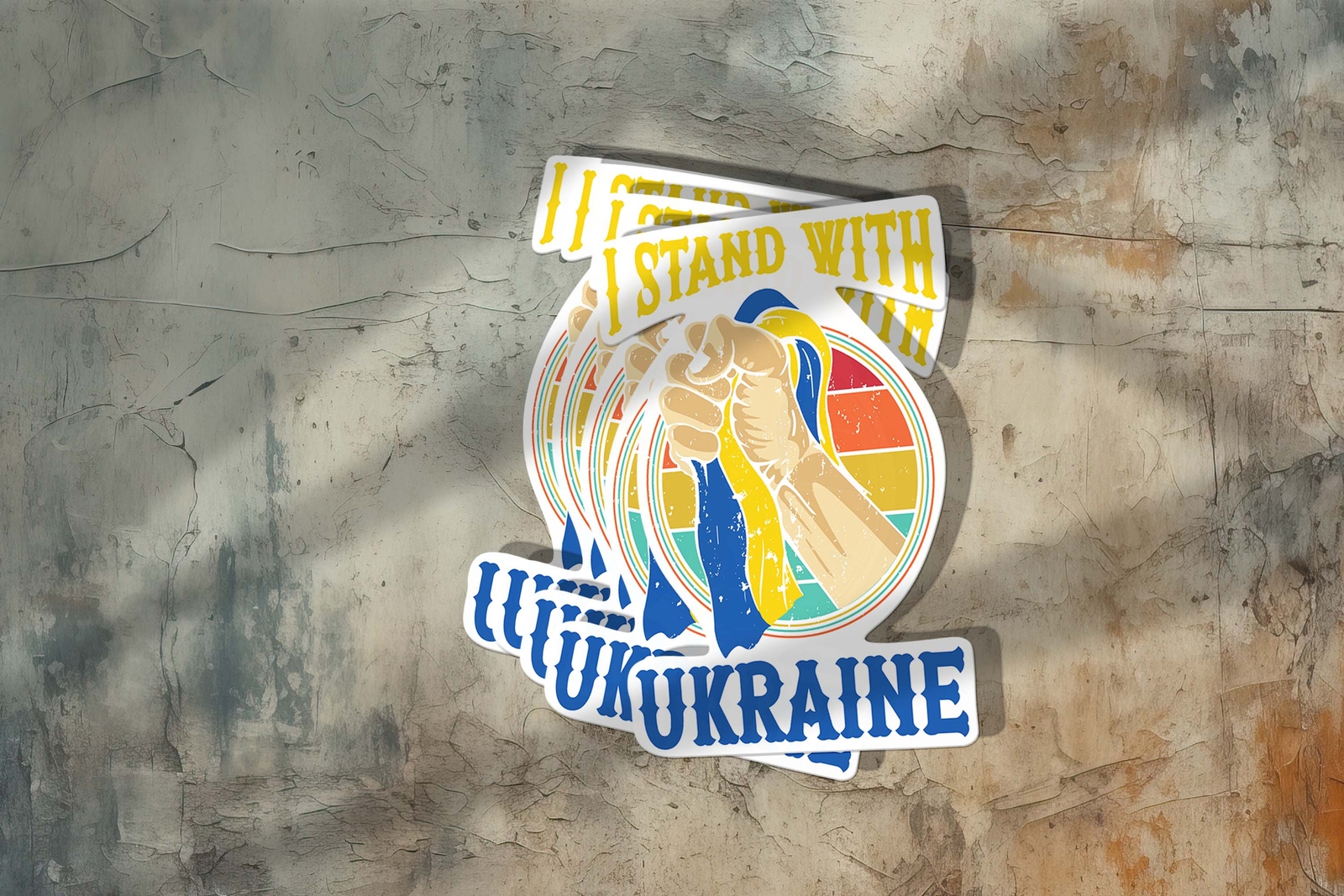 I Stand with Ukraine – Raised Fist Holding Ukrainian Flag Sticker