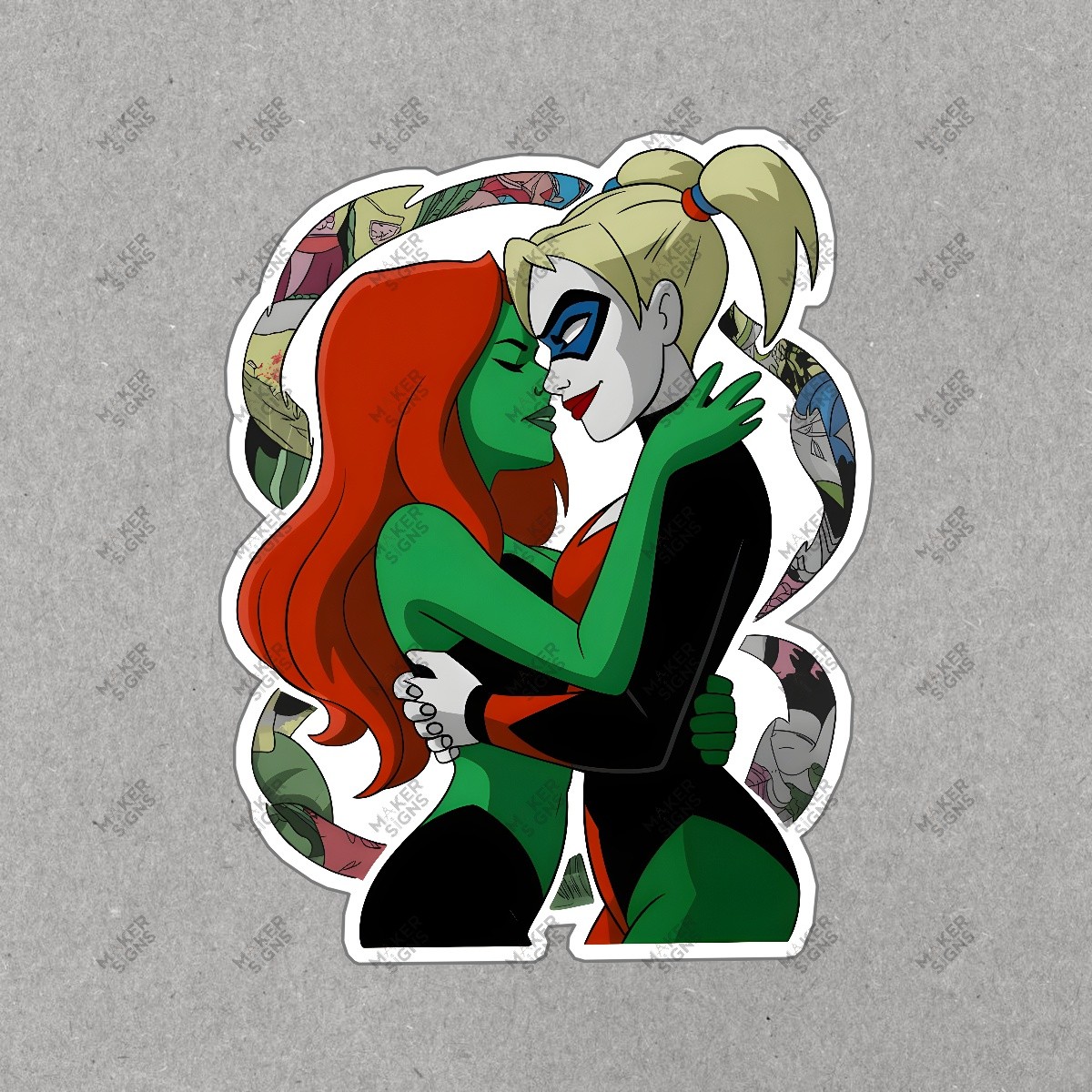 Harley Quinn & Poison Ivy Animated Kiss Art Print DC Comics Style #7812