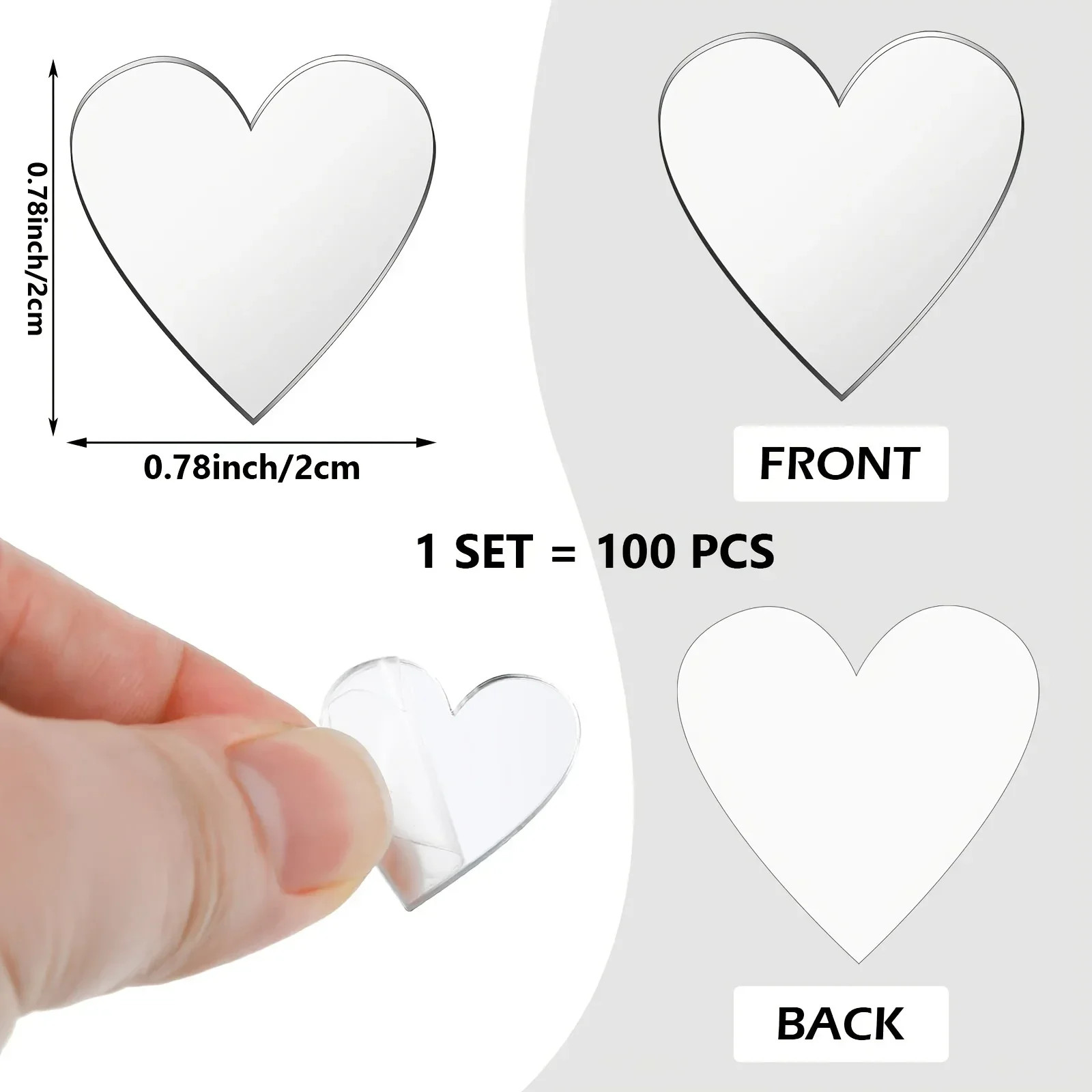 Self-adhesive Mirror Mosaic 100pcs of Acrylic Circular Heart-shaped Diamond Home