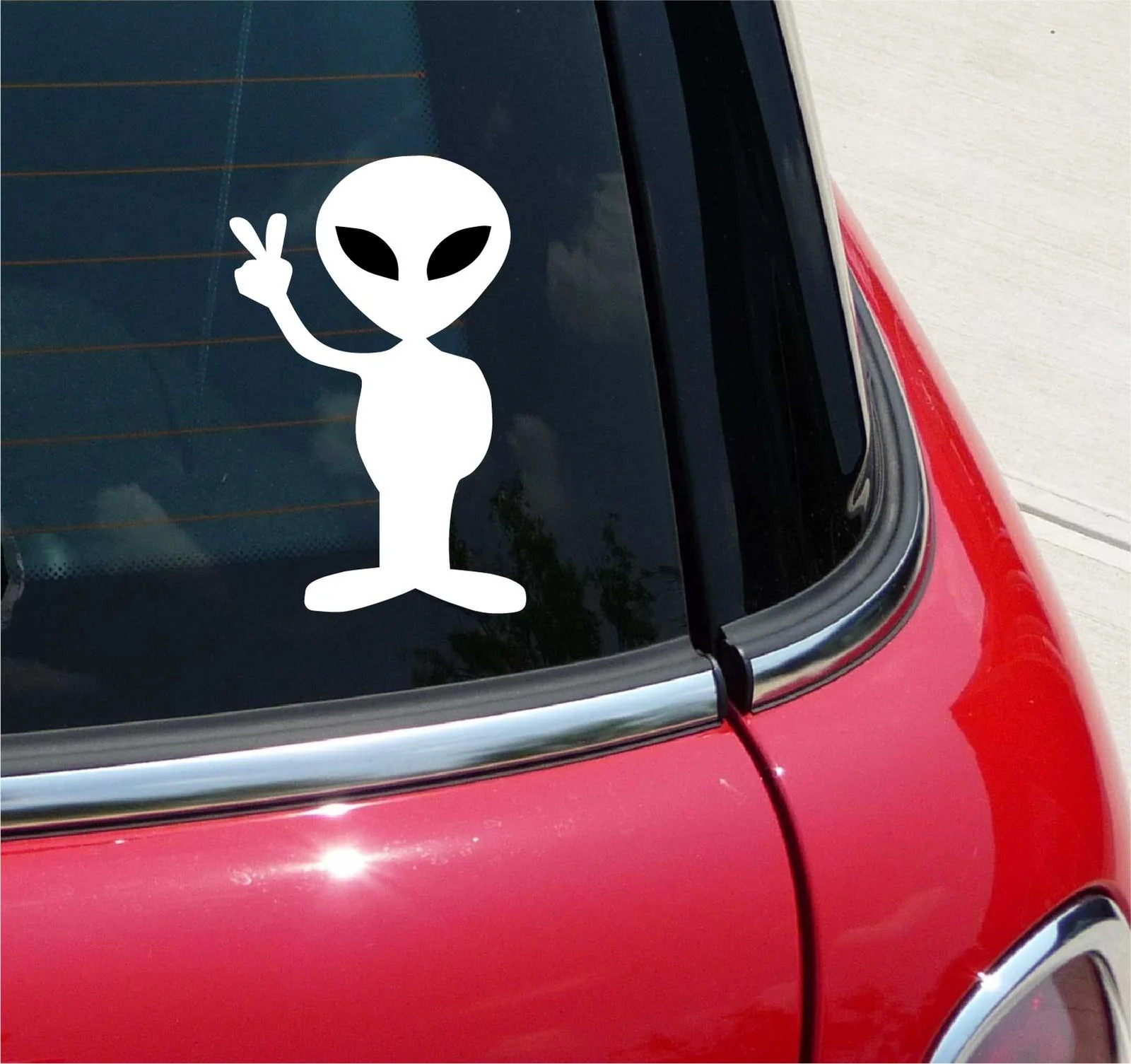 ALIEN STICKER DECAL UFO SCI-FI SPACE UFO CAR TRUCK WINDOW DECOR PEACE SYMBOL