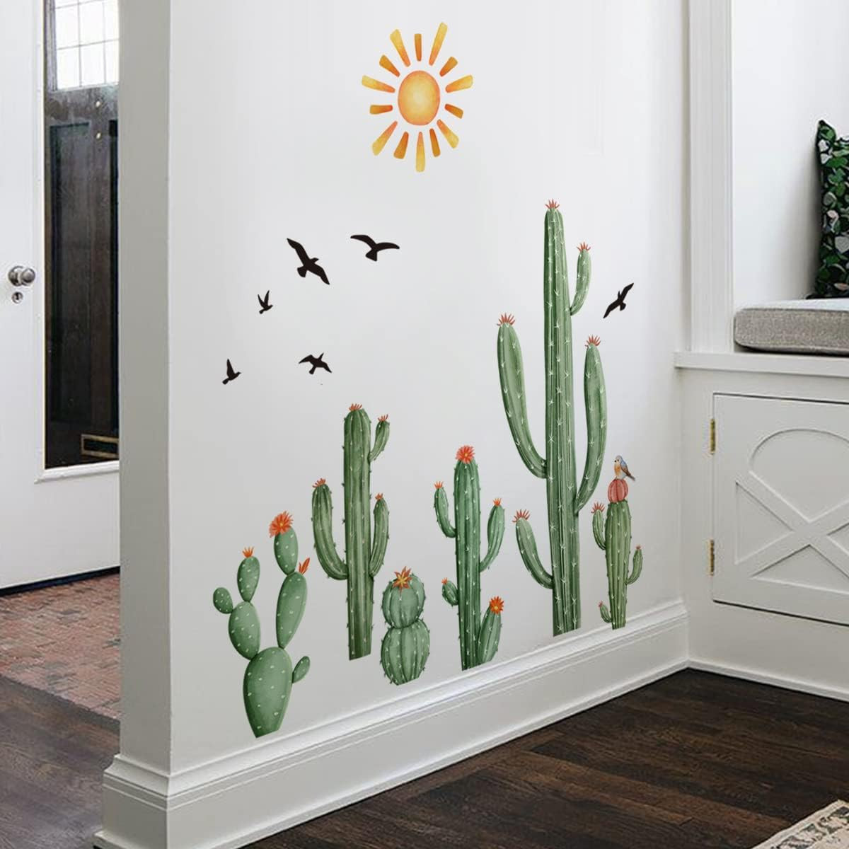 Boho Cactus Wall Decals Boho Sun Wall Stickers Tropical Cacti Green Plants with