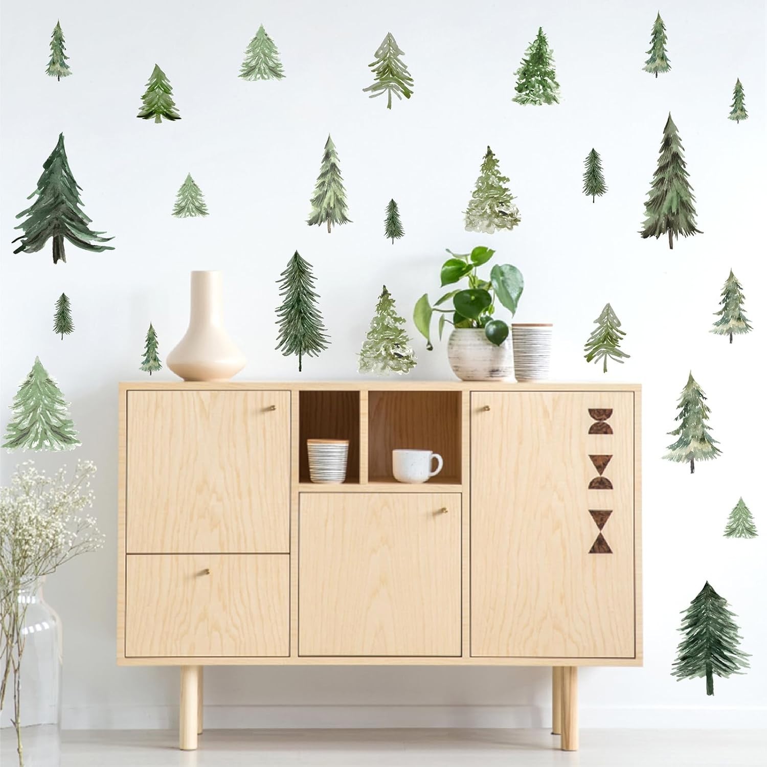 Charming Watercolor Green Tree Wall Decals – Ideal for Bedrooms & Living Rooms