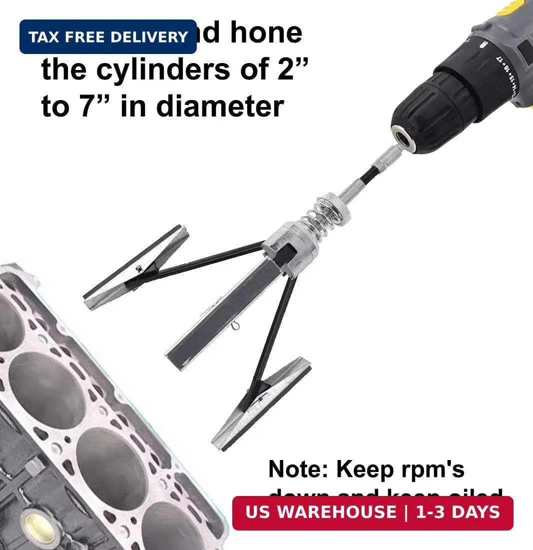 Engine Cylinder Hone Tool 2"-7" Diameter Adjustable Deglazer with 3-Piece 4" Lon