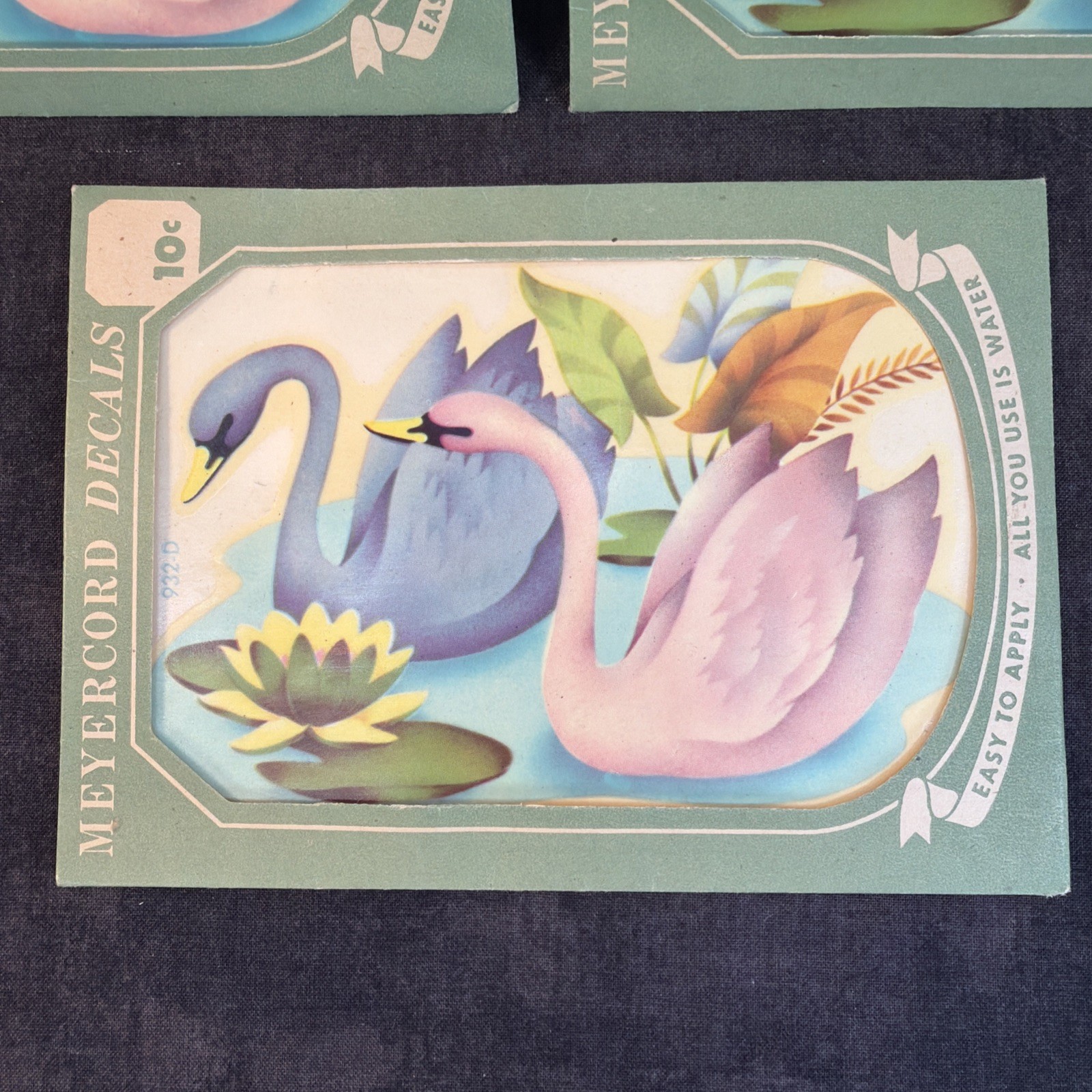 3 Meyercord Light Blue & Pink Swan Decals, Water Scene,Unused,Retro, Kitsch,MCM