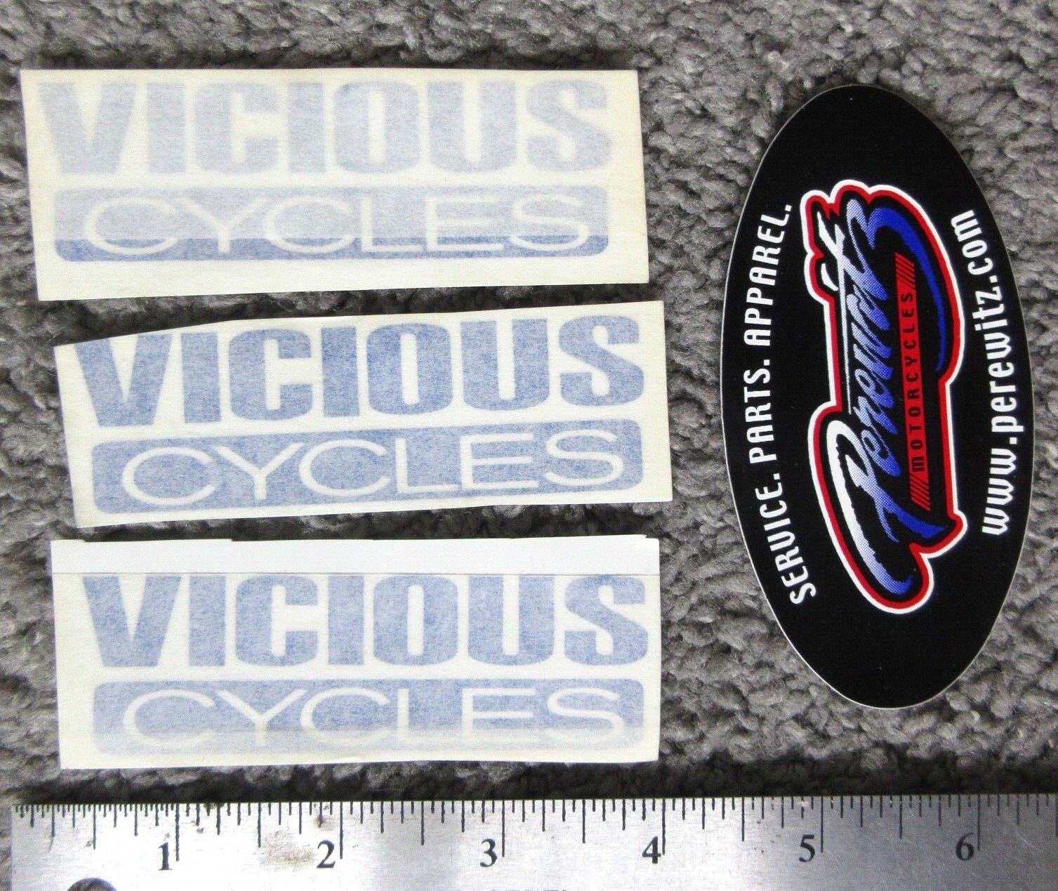 LOT 4x VICIOUS CYCLES PEREWITZ MOTORCYCLES LOGO SMALL DECAL STICKER